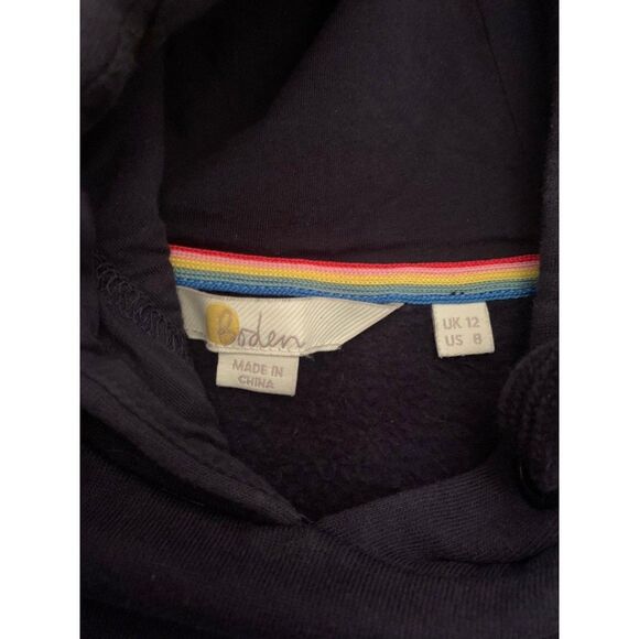 Boden Oversized Hoodie Sweatshirt 8 Navy Blue Rainbow Foil Cuff - Picture 3 of 4